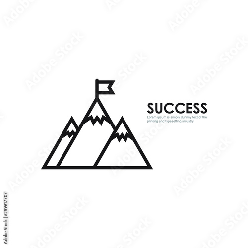 Mountain with flag icon, achievement concept, success symbol isolated on white background. Vector illustration