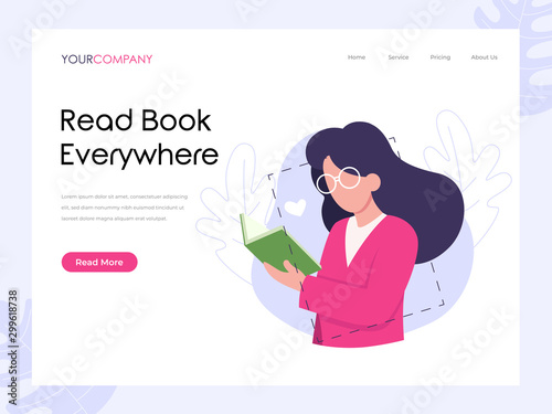 Read book everywhere woman reading a book flat vector illustration concept, can be used for landing page, ui, web, app intro card, editorial, flyer, and banner.