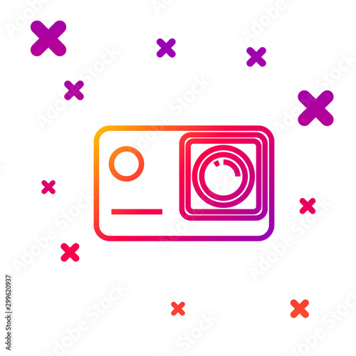 Color line Action extreme camera icon isolated on white background. Video camera equipment for filming extreme sports. Gradient random dynamic shapes. Vector Illustration