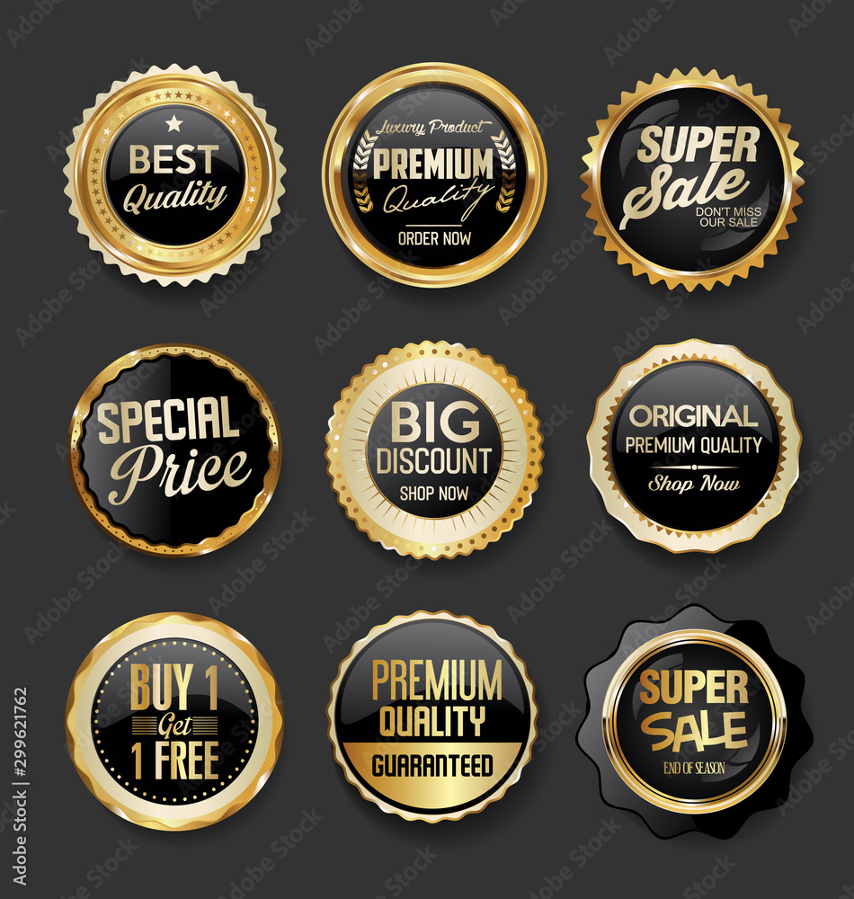 Black and gold badges illustration super sale collection Black and gold badges illustration super sale collection