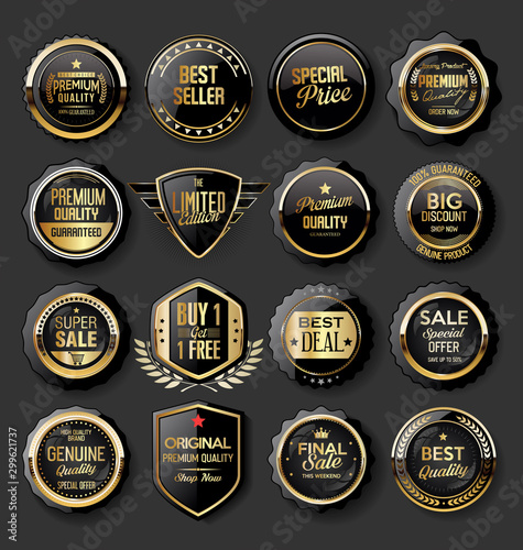 Black and gold badges illustration super sale collection