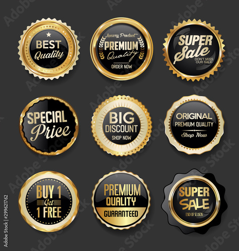 Black and gold badges illustration super sale collection