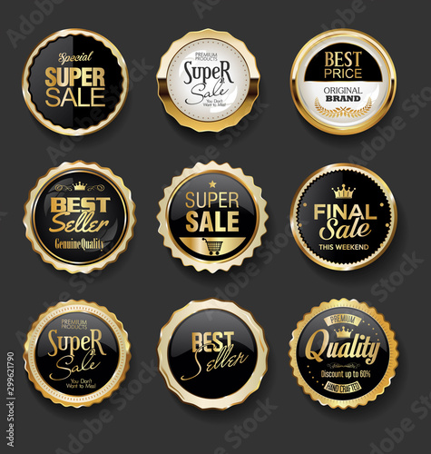 Black and gold badges illustration super sale collection
