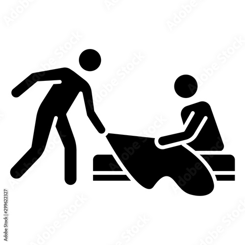 Spousal rape glyph icon. Abuse by husband. Sexual harassment of female. Unwanted sexual activity. Sex without consent. Silhouette symbol. Negative space. Vector isolated illustration