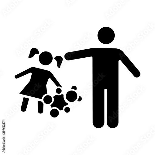 Rape of children glyph icon. Child sexual harassment. Victim of assault. Sexual exploitation of kids. Pedophilia of abusers, offenders. Silhouette symbol. Negative space. Vector isolated illustration