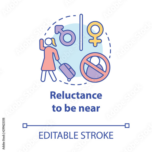 Reluctance to be near concept icon. Divorce. Travel without partner. Unwillingness to be paired. Break up idea thin line illustration. Vector isolated outline drawing. Editable stroke
