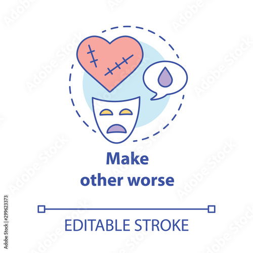 Make other worse concept icon. Blaming partner for breaking up relationship. Dramatic divorce. Victim complex idea thin line illustration. Vector isolated outline drawing. Editable stroke