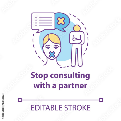 Stop consulting with partner concept icon. Distrust, resentment, indifference in relationship. Silent about problems idea thin line illustration. Vector isolated outline drawing. Editable stroke