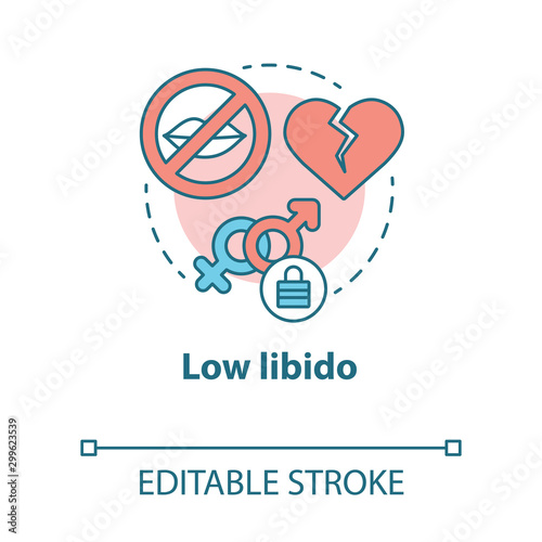 Low libido concept icon. Treason. Lack of physical contact. Slowing down sex life. Fear of intimacy after failure idea thin line illustration. Vector isolated outline drawing. Editable stroke