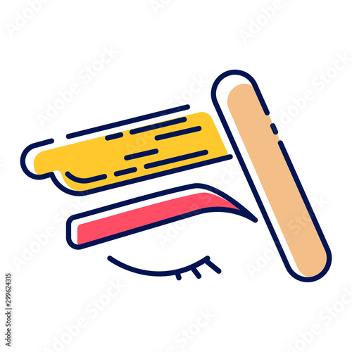 Brow waxing color icon. Female facial hair removal procedure. Depilation with natural soft hot wax. Professional beauty treatment cosmetics. Clean, silky skin. Isolated vector illustration