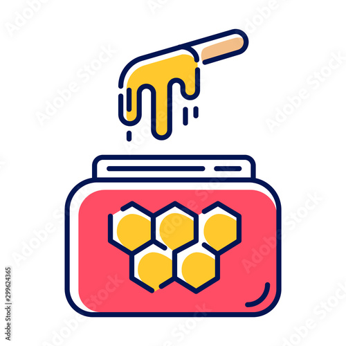 Honey waxing color icon. Natural soft cold wax in jar with spatula. Body hair removal equipment. Tools for depilation. Professional beauty treatment cosmetics. Isolated vector illustration
