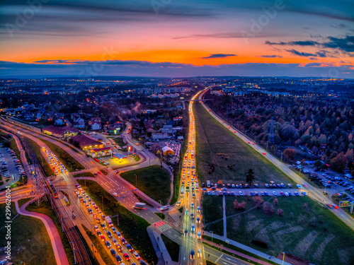 southern gdansk and road artery at evening