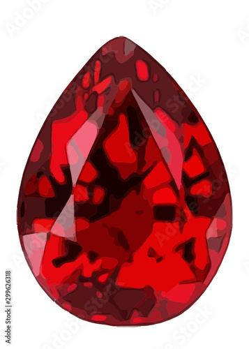 Ruby red egg Shaped jewel on white background