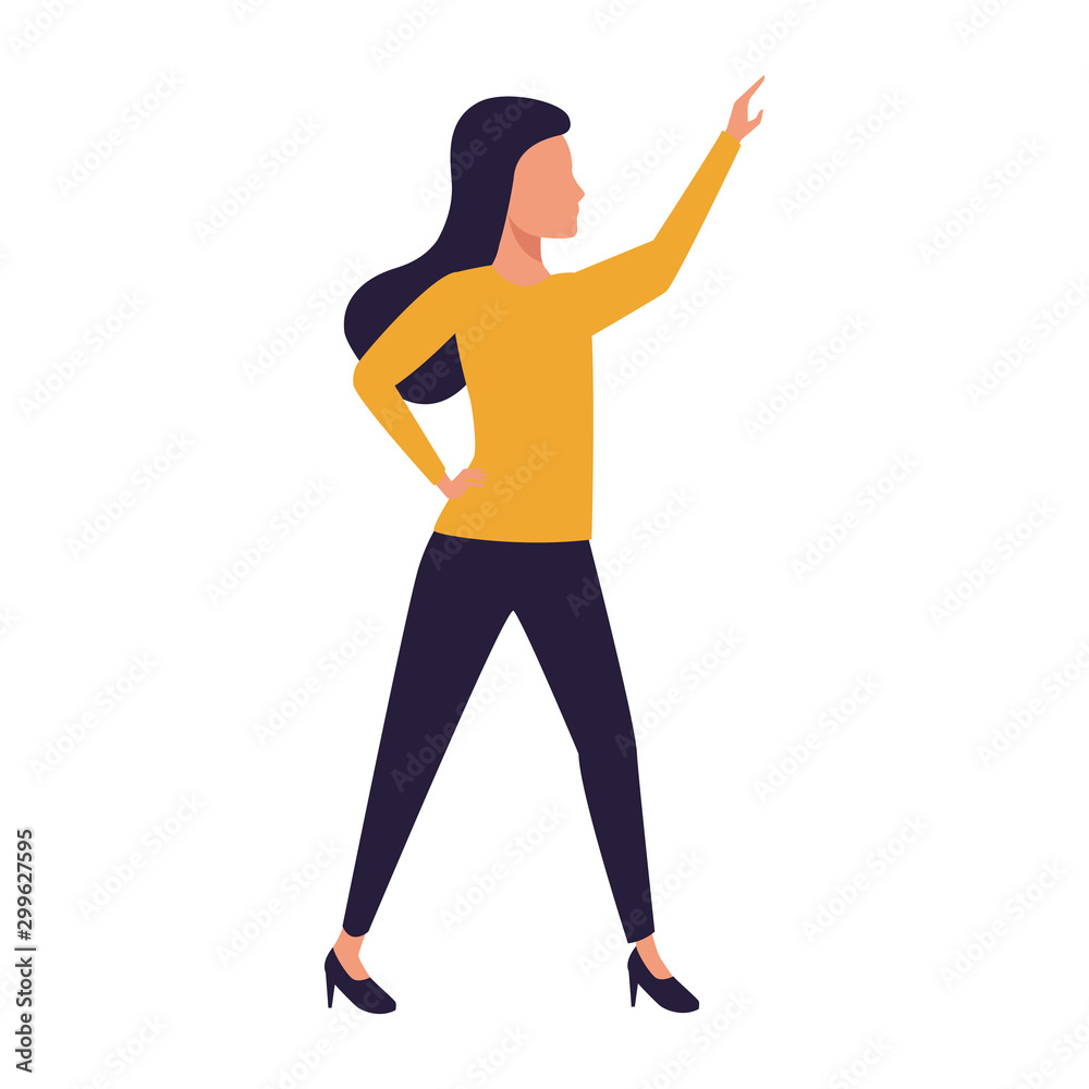 avatar woman with arm up icon, flat design