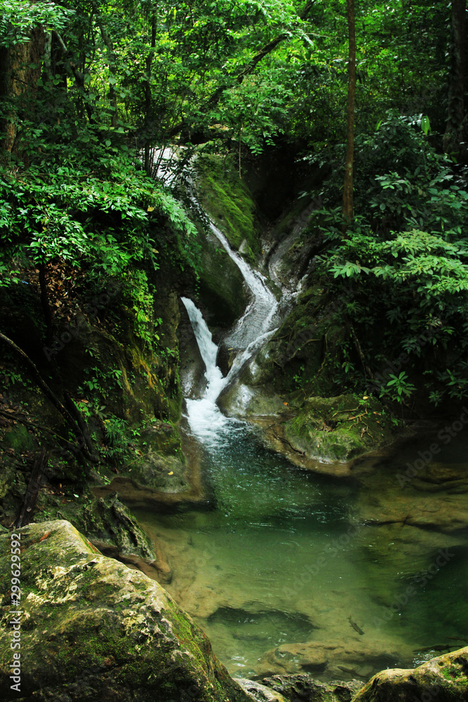 Erawan National Park in Kanchanaburi. Waterfall second level