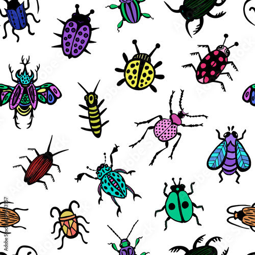 Hand drawn vector beetles set. Black and white insects for design, icons, logo or print. Drawn with dots. © Ангелина