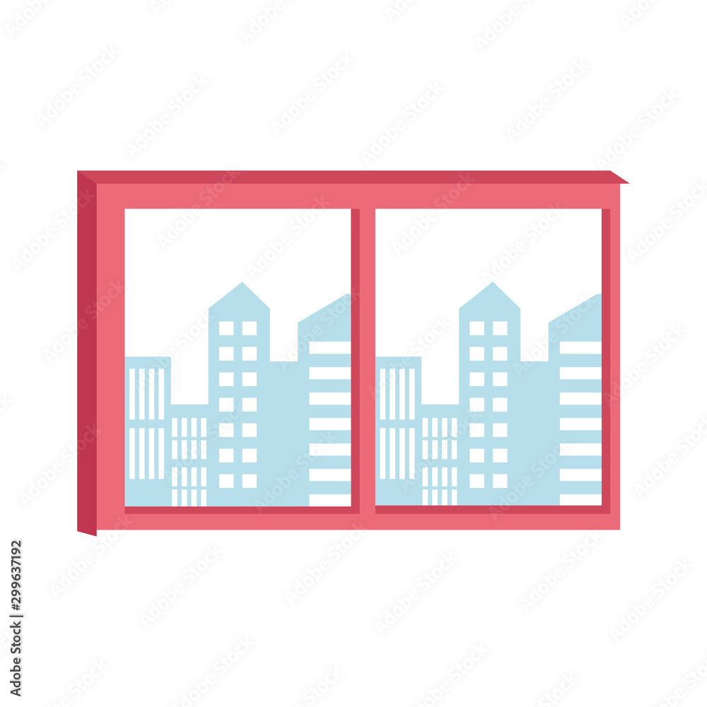 window with city buildings view, flat design window with city buildings view, flat design
