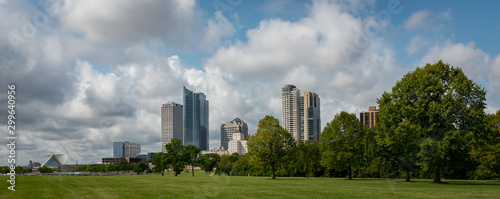 Milwaukee Wisconsin skyline as seen from Veterans Park in summer photo