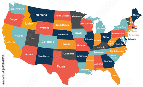 Colorful USA map with states. Vector illustration