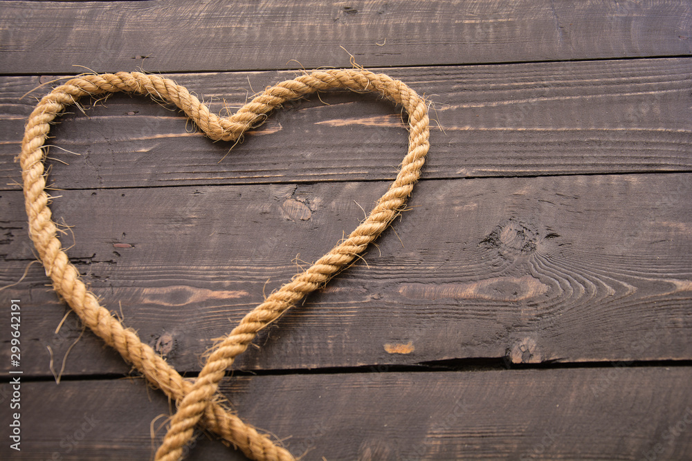 Rope curved in form of heart
