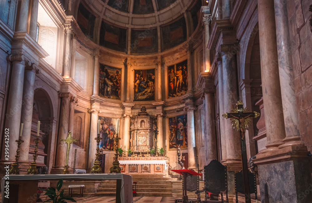 LISBON, PORTUGAL - AUGUST 09, 2019: Monastery of the Jeronimos of Santa Maria of Belem