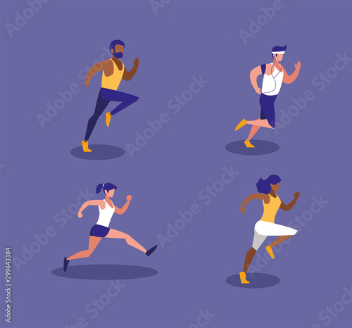 Women and men running vector design