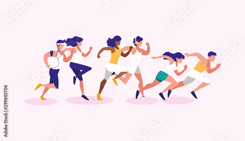 Women and men running vector design