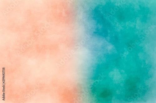 Turquoise blue green and coral watercolor background with soft painted marbled paper texture Colorful textured summer backdrop design of abstract sandy beach coastline with azure sea or ocean water 