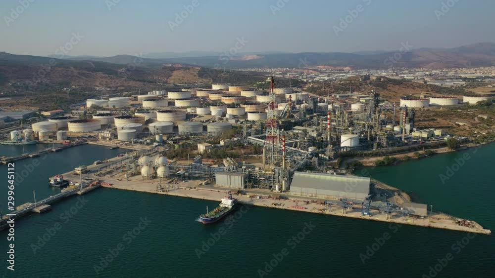 Aerial drone video of industrial oil and gas refinery in Elefsina area, Attica, Greece Aerial drone video of industrial oil and gas refinery in Elefsina area, Attica, Greece