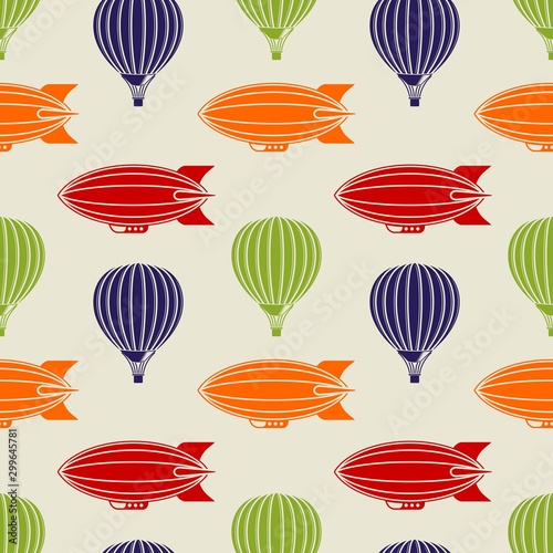 Seamless pattern with airship. Vector illustration.