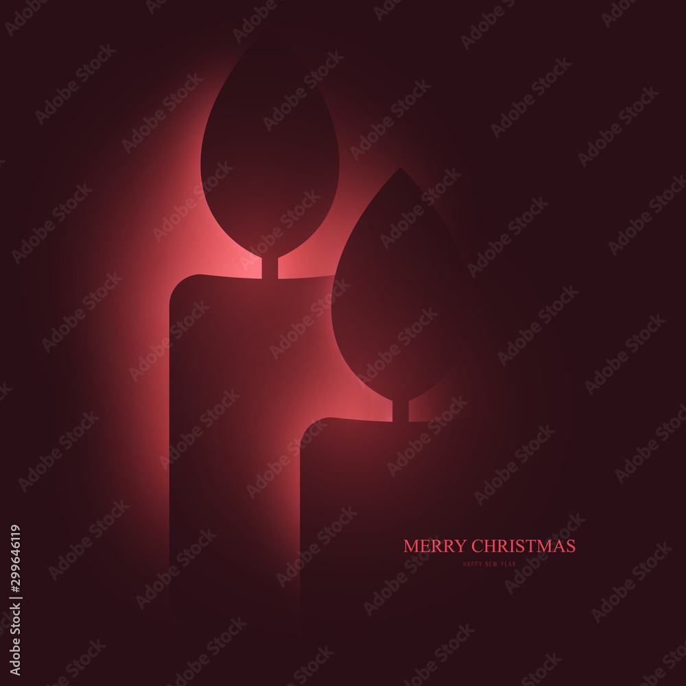 Obraz premium Silhouettes two candles in paper cut trendy craft cartoon style. Christmas, new year modern design for advertising, branding background greeting card, cover, poster, banner. Vector illustration.