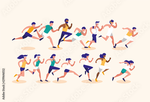 Women and men running vector design