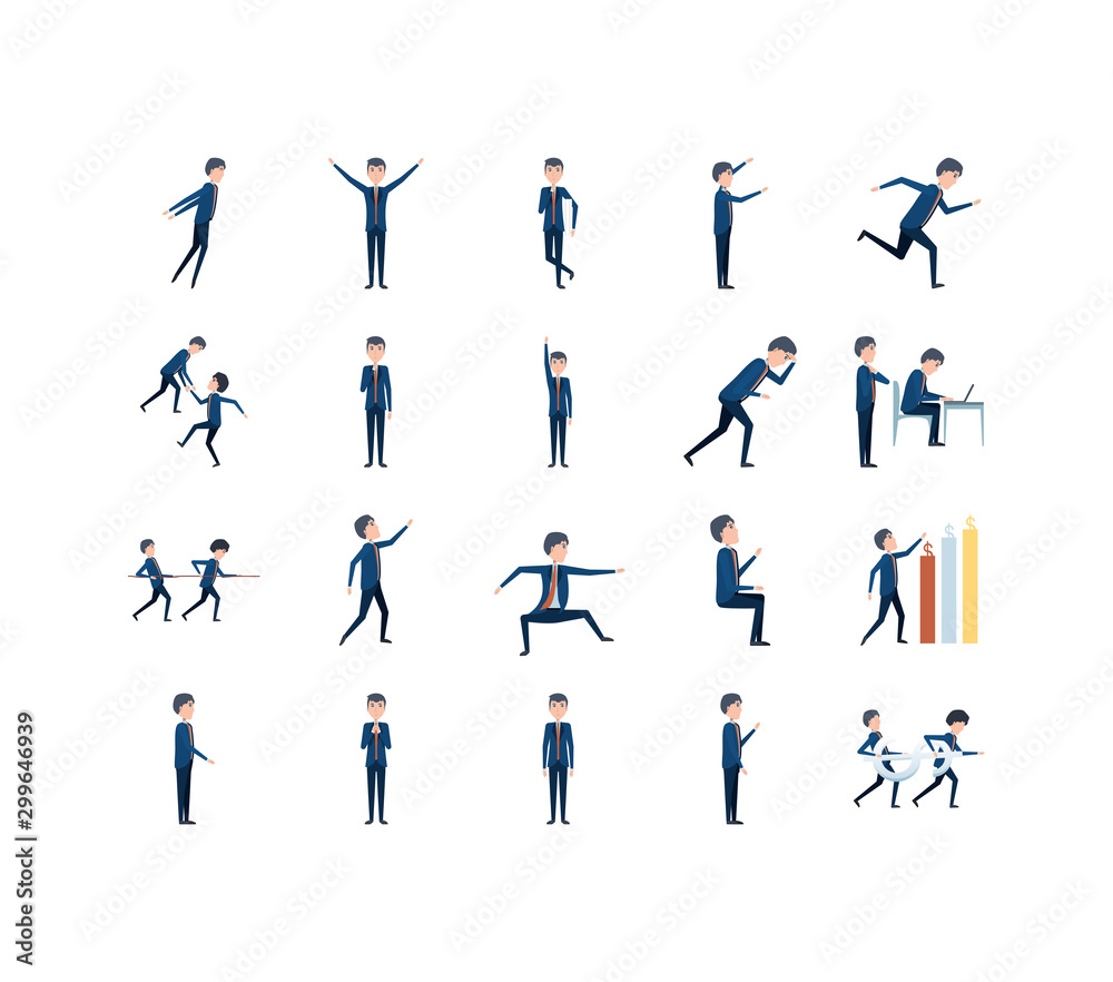 Variety businessman icon set pack vector design Variety businessman icon set pack vector design