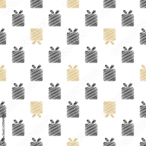 Holiday background, seamless pattern with present. Vector illustration.