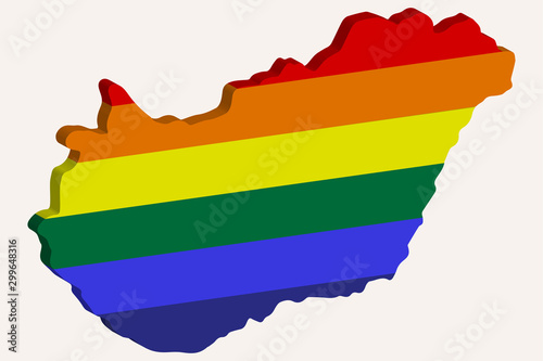 LGBT flag map of hungary vector 3D