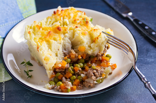 Classic homemade Shepherd's Pie (mashed potato and beef or lamb with vegetables)