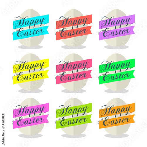 Egg with ribbon and text Happy Easter set