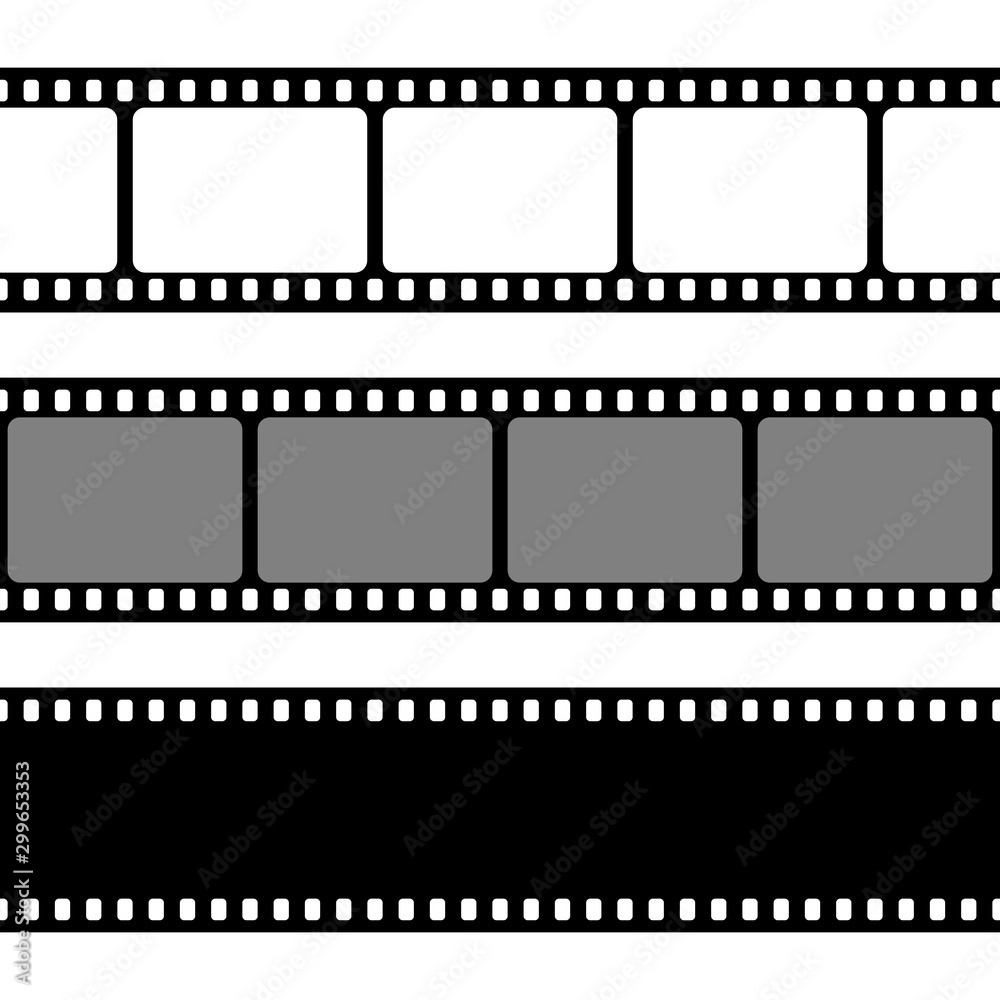 Film strips collection. Cinema or photo tape, strip. Vector illustration.