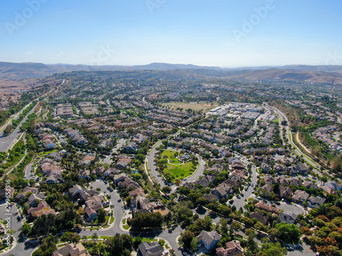 Aerial view of master-planned community and census-designated Ladera Ranch, South Orange County, California. Large-scale residential neighborhood photo