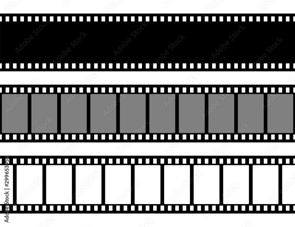 Film strips collection. Cinema or photo tape, strip. Vector illustration.