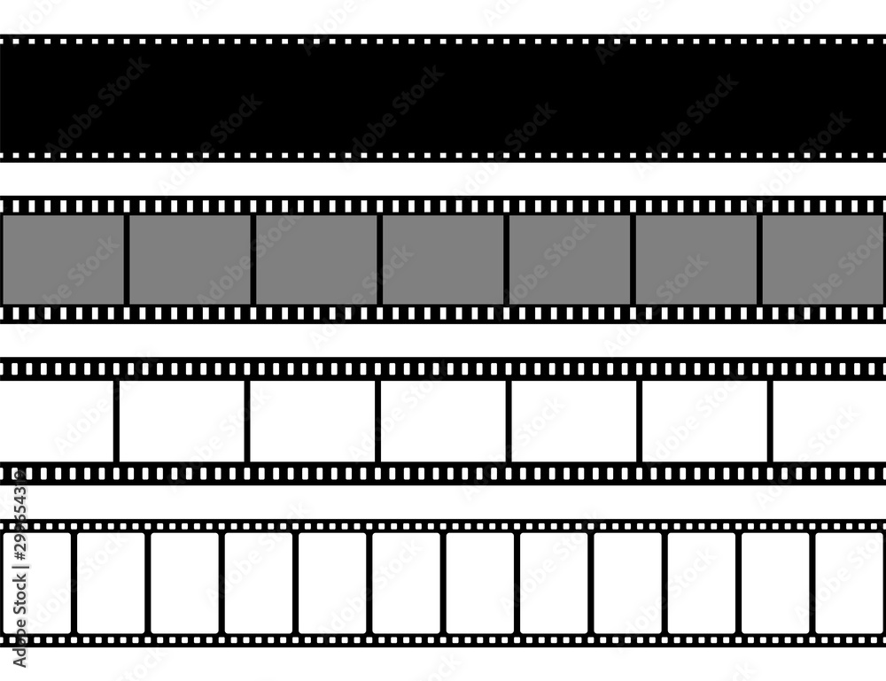 Film strips collection. Cinema or photo tape, strip. Vector illustration.