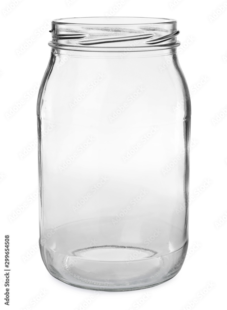 Empty glass jar for pickled food on white background Empty glass jar for pickled food on white background