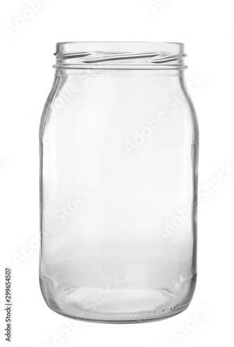 Empty glass jar for pickled food on white background