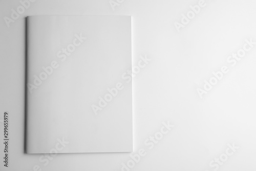 Blank book on white background, top view. Mock up for design