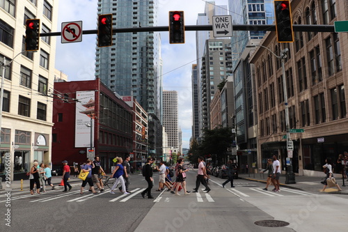 busy city at red stop light people crossing © OllieT