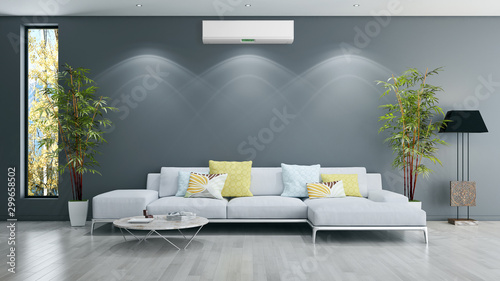 large luxury modern bright interiors with air conditioning illustration 3D rendering photo