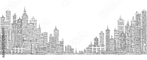 Fototapeta Naklejka Na Ścianę i Meble -  Modern City skyline, highly detailed hand drawn vector illustration