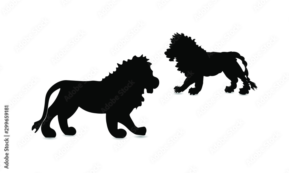 Lion black silhouette on a white background