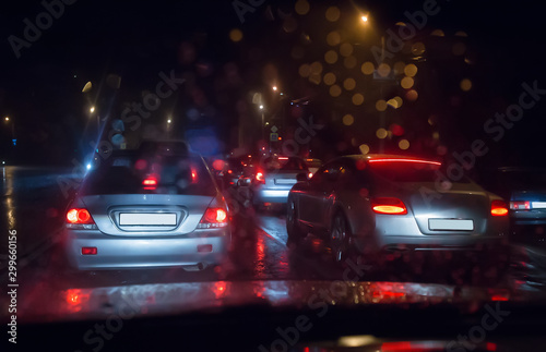 Traffic on a wet road