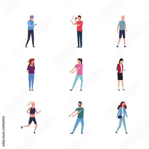 set of avatar people doing actions  flat design